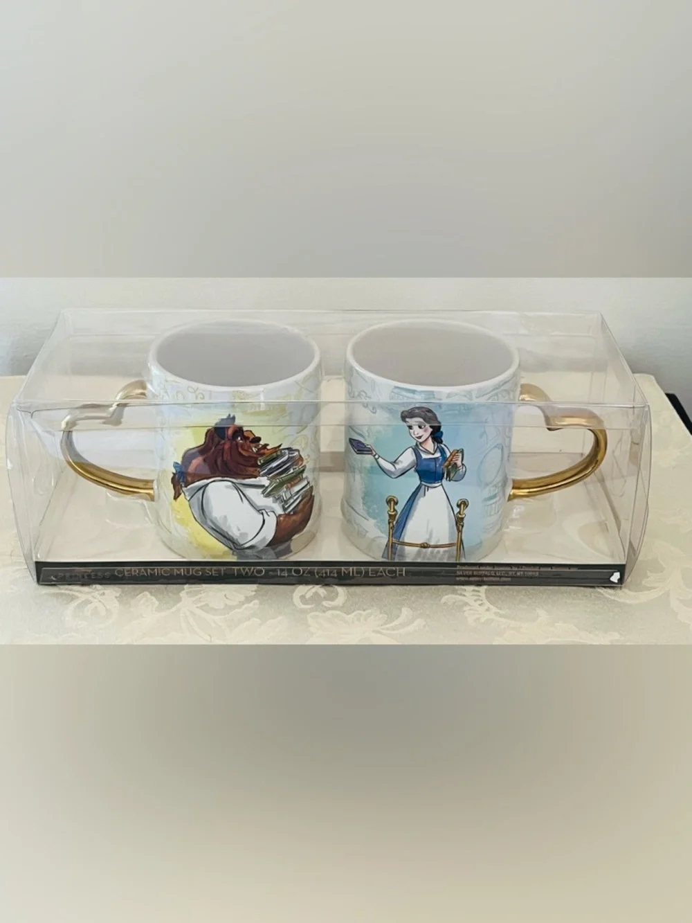 Disney Beauty and the Beast Heart Handle 14oz. Mug Set, NEW IN BOX